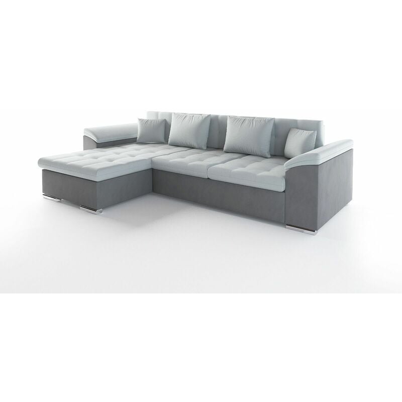 Romano - Vegas Left Hand Facing Suede Fabric Corner Sofa Bed - Light Grey & Grey