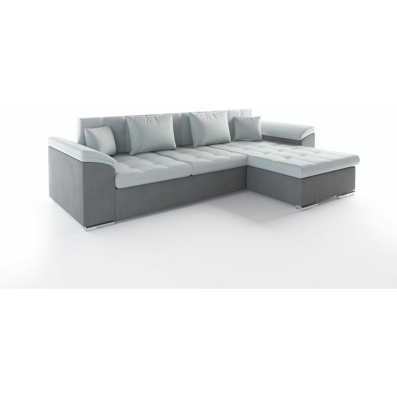 Vegas Right Hand Facing Suede Fabric Corner Sofa Bed - Light Grey & Grey