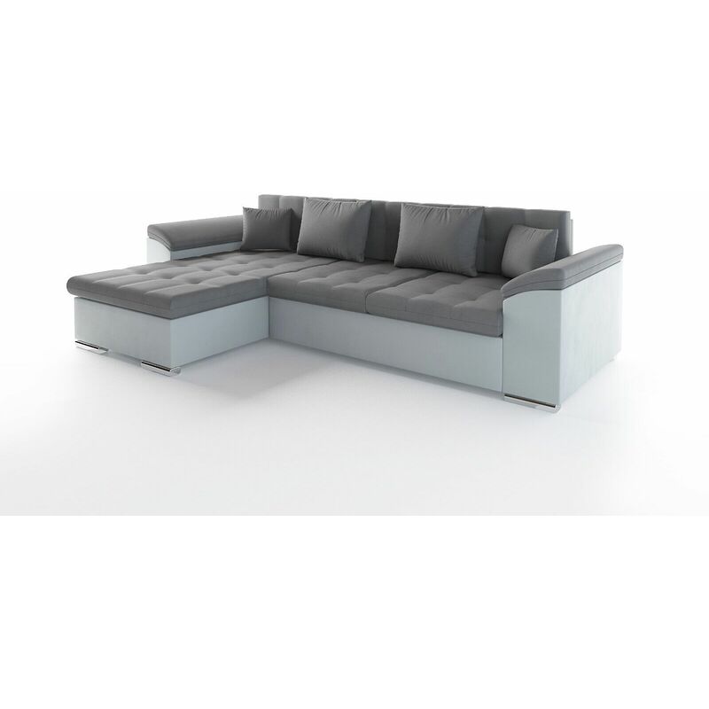 Romano - Vegas Left Hand Facing Suede Fabric Corner Sofa Bed - Grey & Light Grey