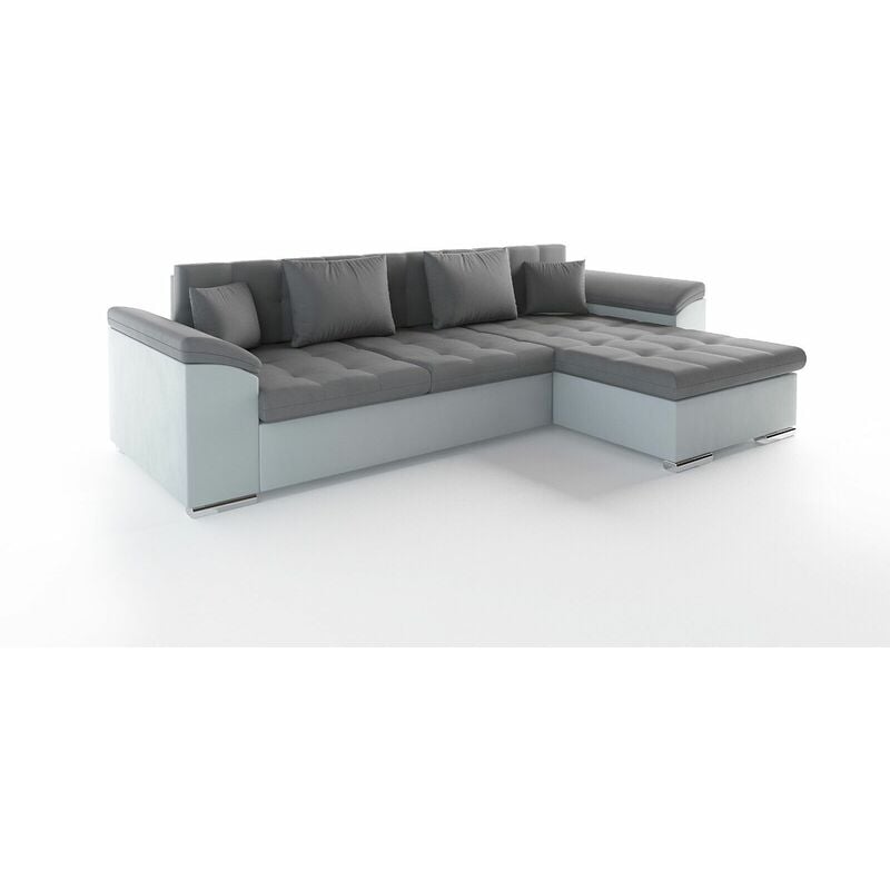 Vegas Right Hand Facing Suede Fabric Corner Sofa Bed - Grey & Light Grey