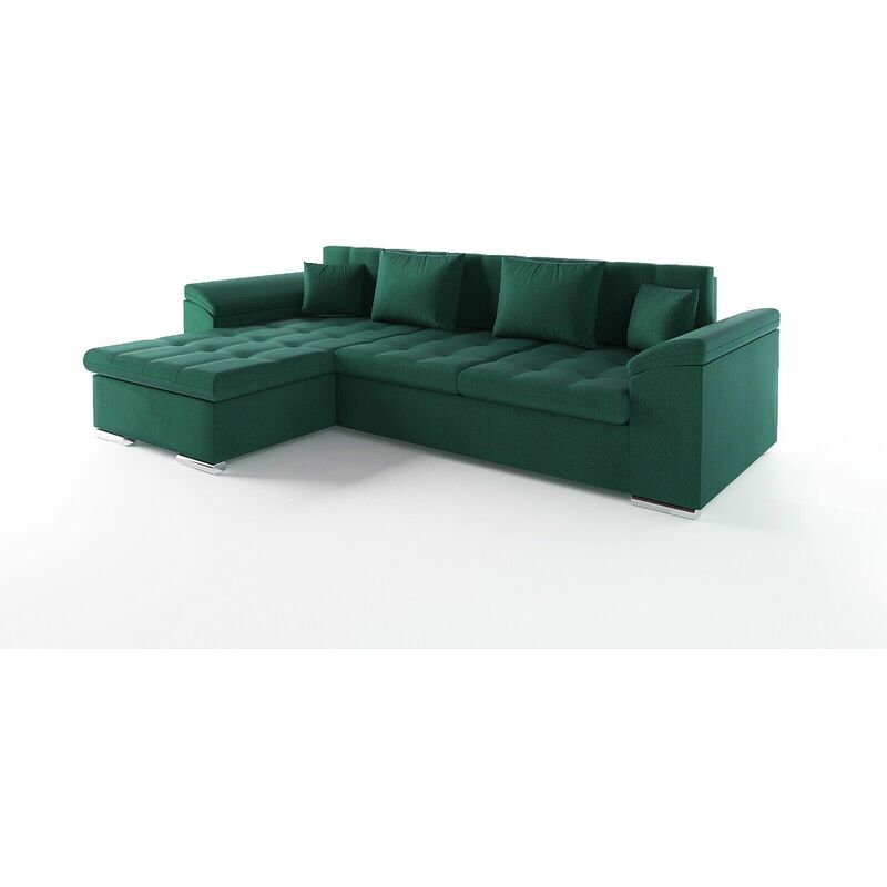 Vegas Left Hand Facing Velvet Fabric Corner Sofa Bed - Green