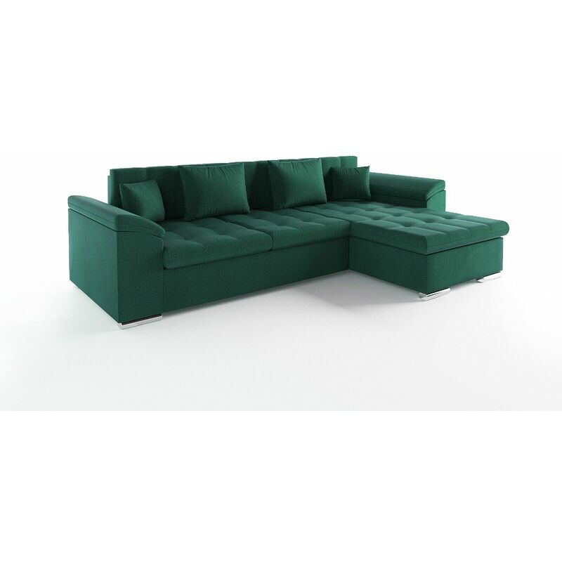 Vegas Right Hand Facing Velvet Fabric Corner Sofa Bed - Green