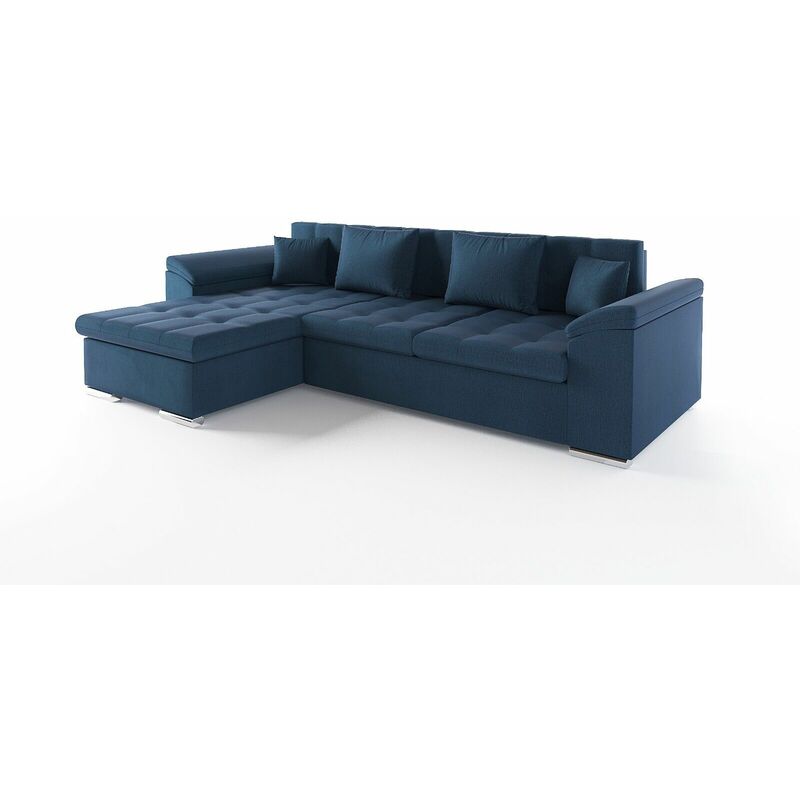 Vegas Left Hand Facing Velvet Fabric Corner Sofa Bed - Navy Blue