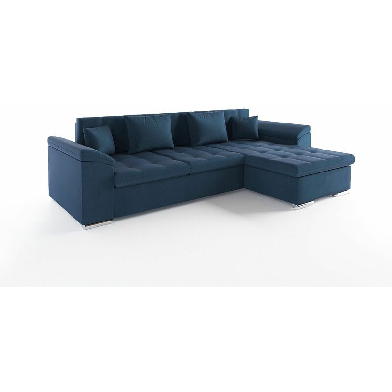 Romano - Vegas Right Hand Facing Velvet Fabric Corner Sofa Bed - Navy Blue