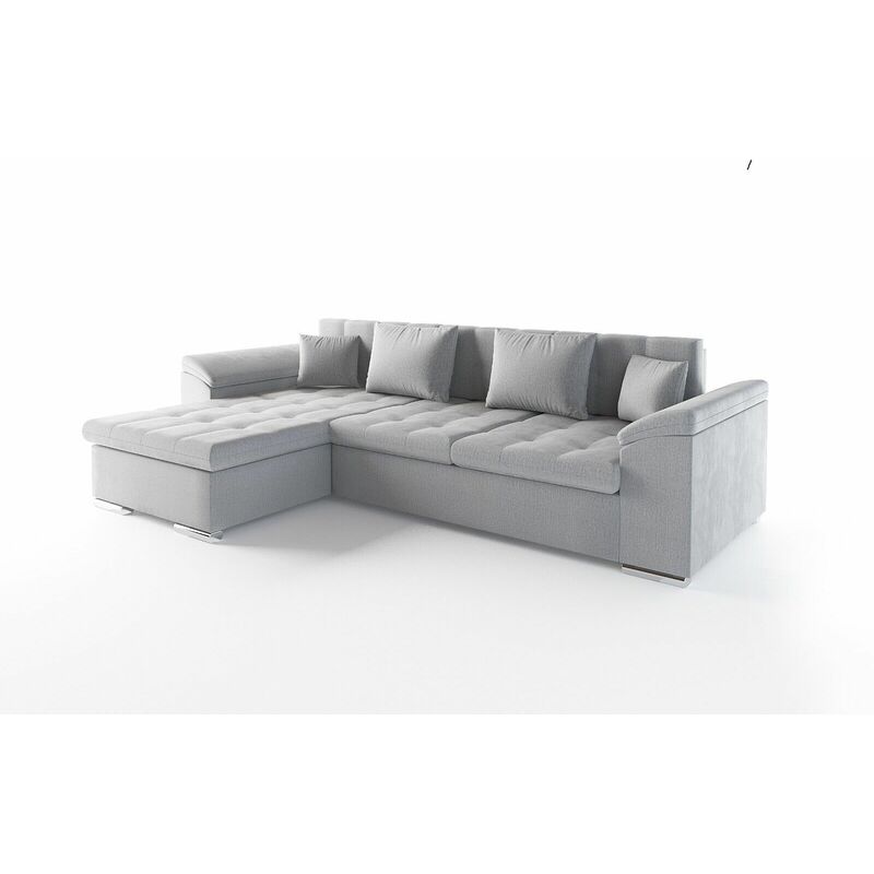 Vegas Left Hand Facing Velvet Fabric Corner Sofa Bed - Silver