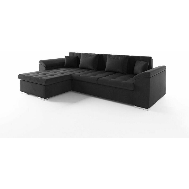 Vegas Left Hand Facing Velvet Fabric Corner Sofa Bed - Black