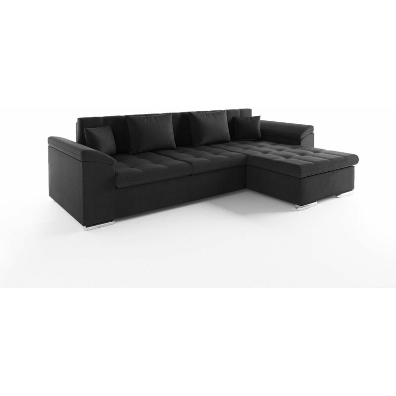 Vegas Right Hand Facing Velvet Fabric Corner Sofa Bed - Black