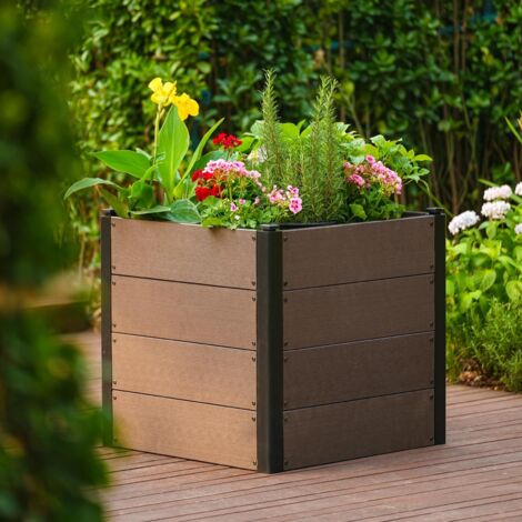 Vegetable Garden en bois, Jardin mobile avec roulettes, grand volume, drainage efficace, montage facile, 64×64×60cm, pas le fond