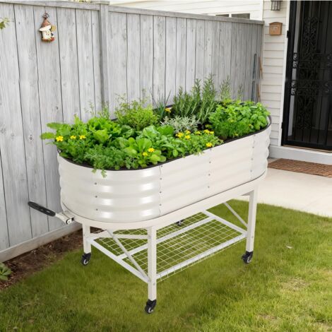 Vegetable Garden-Jardinière Surélevé– Bac de Culture Résistant aux Intempéries pour Légumes&Herbes-Blanc,120x60x30cm,sur Roulettes