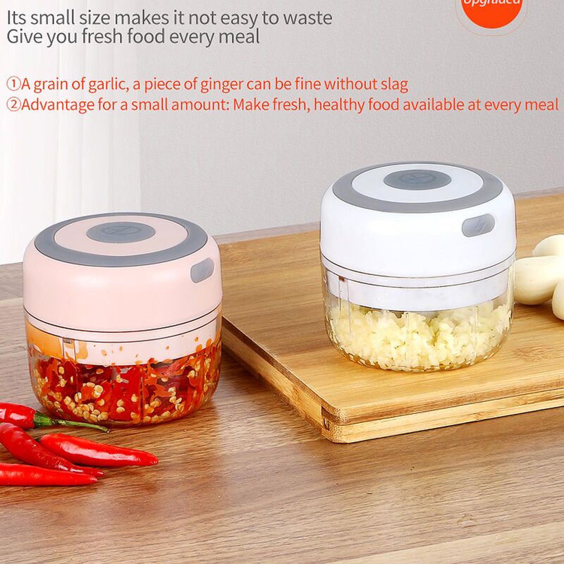 

Vegetal Ajo Mini amoladora electrica del interruptor del ajo inalambrico Alimentos mezclador de la fruta Gadgets de cocina 100ML USB recargable, Rosa