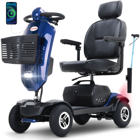 Véhicule électrique pour seniors, moteur 300W, capacité 136 kg, autonomie 25 km, appuie-tête pivotant à 360°, sans permis requis - MAX PLUS BLEU
