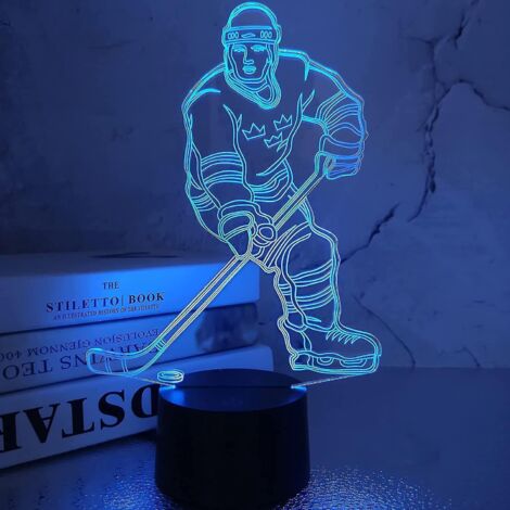 Veilleuse 3D avec motif hockey sur glace, lampe de chevet à illusion 3D, 16 couleurs changeantes et télécommande. Idée cadeau d'anniversaire idéale pour hommes et femmes.