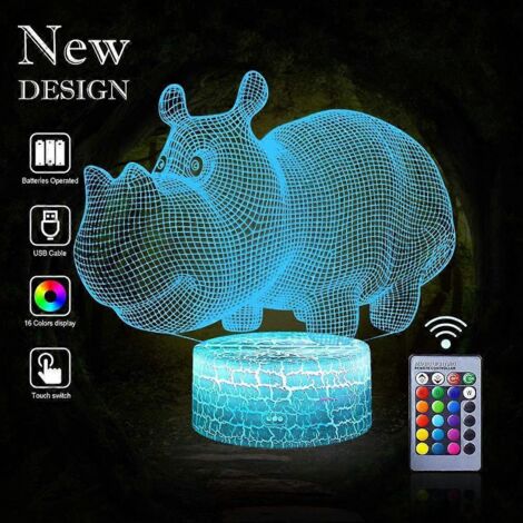 Veilleuse 3D avec télécommande, couverture optique, 16 couleurs, lampes LED, décoration pour la chambre à coucher sur le thème des animaux