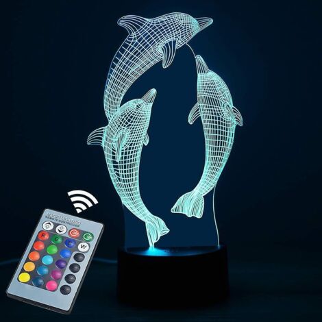 Veilleuse 3D en forme de dauphin avec télécommande 16 couleurs, chargement USB, cadeau idéal pour les garçons de 4 à 10 ans