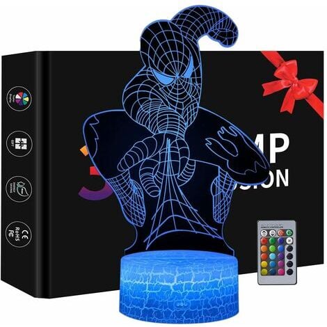 Veilleuse 3D, Jouets Spiderman Pour Garçons, 16 Couleurs Avec Télécommande-