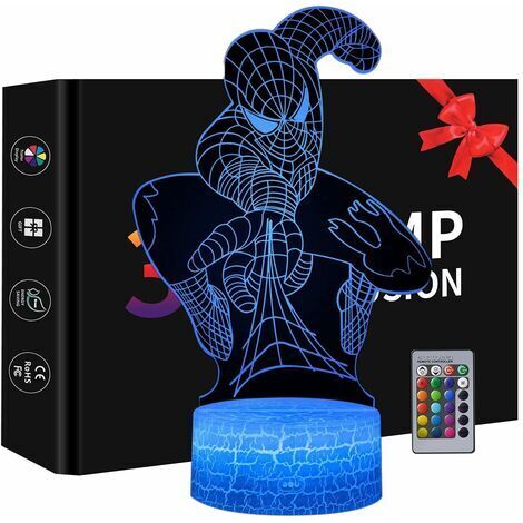 Veilleuse 3D, Jouets Spiderman Pour Garçons, 16 Couleurs Avec Télécommande-