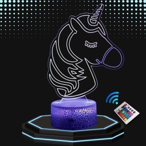 Veilleuse 3D LED - Licorne - Multi couleurs - Tactile - Télécommande - Décoration enfant