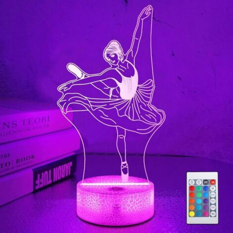 Veilleuse 3D pour enfants, danseuse de ballet, lampe avec 16 couleurs changeantes, télécommande, idée cadeau d'anniversaire, de Noël