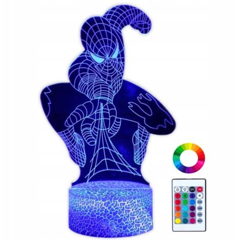 Veilleuse 3D Spiderman 16 LED pour enfants avec télécommande