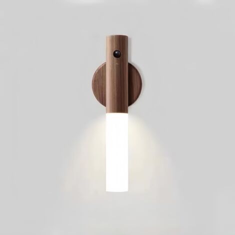 Veilleuse à détecteur de mouvement avec capteur pour couloir, éclairage LED rechargeable, escalier portable, applique murale en bois alimentée par piles
