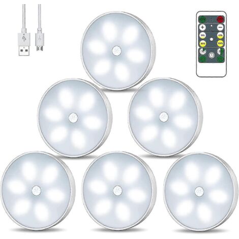 Veilleuse à détecteur de mouvement avec télécommande, lampe d'intérieur rechargeable par USB (lot de 6)