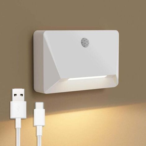 Veilleuse à détecteur de mouvement, éclairage d'escalier LED sans fil, connectivité réseau, température de couleur 3000K, batterie 2200mAh, chargement USB, installation sans perçage.