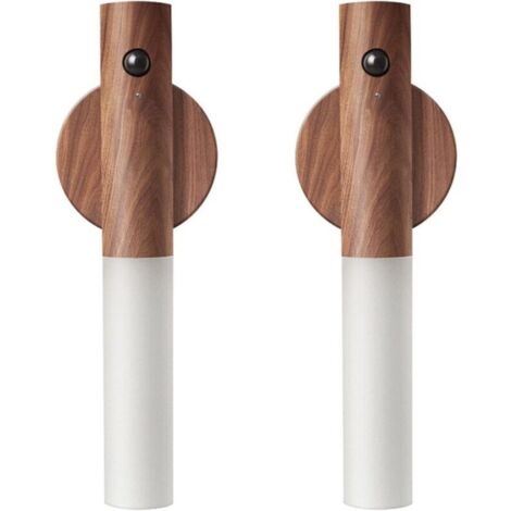 Veilleuse à détecteur de mouvement en bois , éclairage de couloir magnétique , applique murale LED rechargeable , escalier portable , chambre à coucher , alimentée par batterie (lot de 2 en noyer)