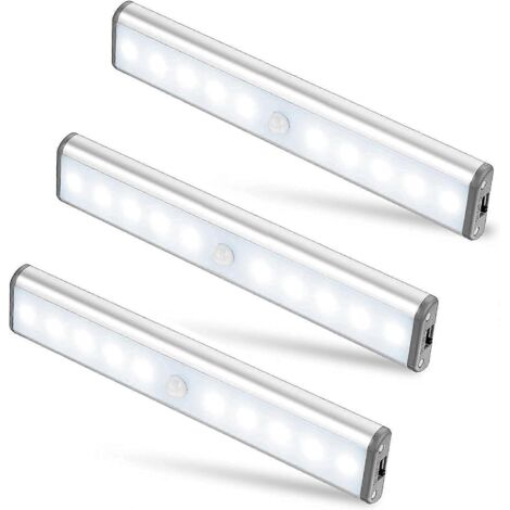 Veilleuse à détecteur de mouvement magnétique 10 LED rechargeable par USB, cellule photoélectrique crépusculaire, marche/arrêt automatique.