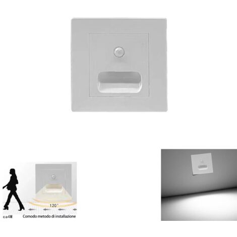 VEILLEUSE À LED CARRÉE AVEC DÉTECTEUR DE MOUVEMENT BLANC LUMIÈRE FROIDE 6000K