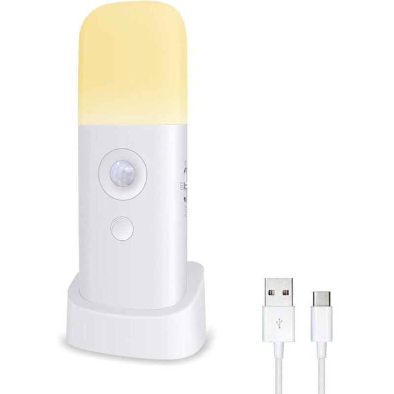 Basetbl - Veilleuse à Led rechargeable pour adulte, 2000mah, détecteur de mouvement intérieur, 5 niveaux de luminosité ajustables (lumière chaude)