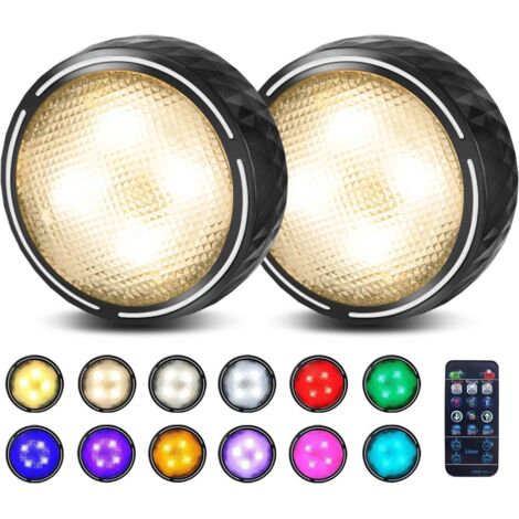 Veilleuse à pile, RGBW Lampe LED sans fil, Lampe Spot LED, Lampe d'armoire pour pour Penderie/Placard Étagère/Entrée/Cuisine/Passage [Lot de 2 Noir] [Classe énergétique A+]