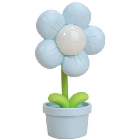 Veilleuse à piles motif fleur dessin animé, lampe de chevet bleue