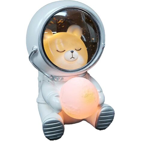 Veilleuse Astronaute Résine Lampe Chat Décoration Chambre Enfant Bureau