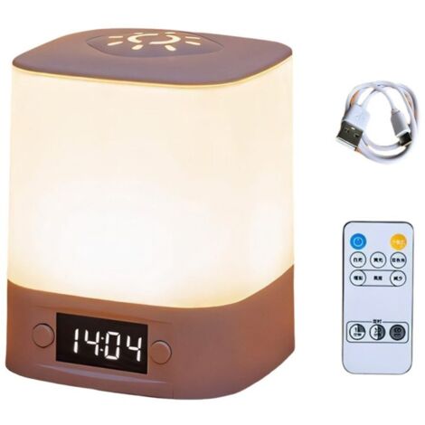 Veilleuse avec horloge, lampe de chevet, lampe de table – Cadran blanc, télécommande + éclairage tricolore + câble de données offert + télécommande