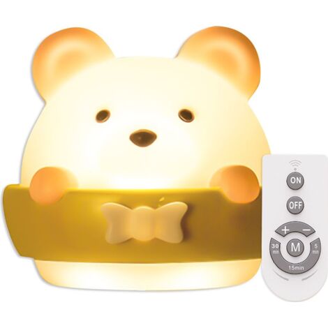 Veilleuse bébé ours mignon, lampe de berceau, veilleuse pour chambre d'enfant, lumière chaude et froide, 10 niveaux de luminosité réglables, batterie rechargeable intégrée, livrée avec télécommande.