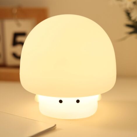 Veilleuse Bébé Silicone Souple Rechargeable sans Fils LED Lumière Douce pour Apaiser Décoration (Champignon Beige)