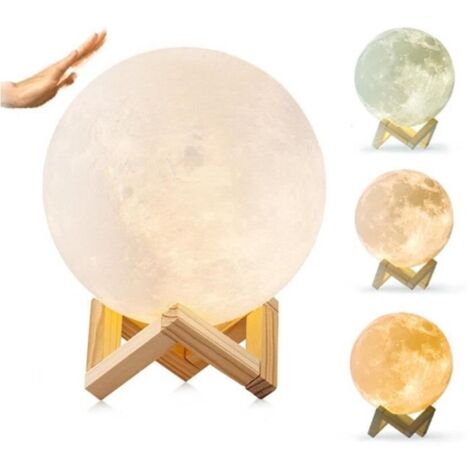 Veilleuse bébé,lampe lune avec support en bois,veilleuse de chambre contrôle tactile,Lampe de Chevet de Chambre,pour Salon,Café,Noël