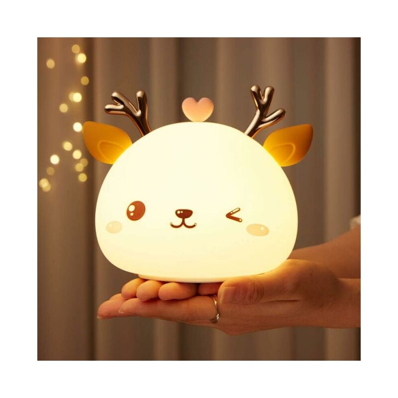 Veilleuse Bebe,Veilleuse Enfant Rechargeable LED,Lampe de Chevet,Veilleuse Adulte Fille Garcon 7 Couleurs Portable en Silicone,Lampe Cerf Multicolore