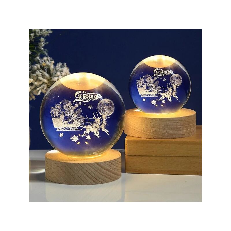 Veilleuse boule de cristal créative de 8 cm avec gravure laser 4D et lune, luminaire décoratif d'intérieur, idéal comme cadeau pour enfants