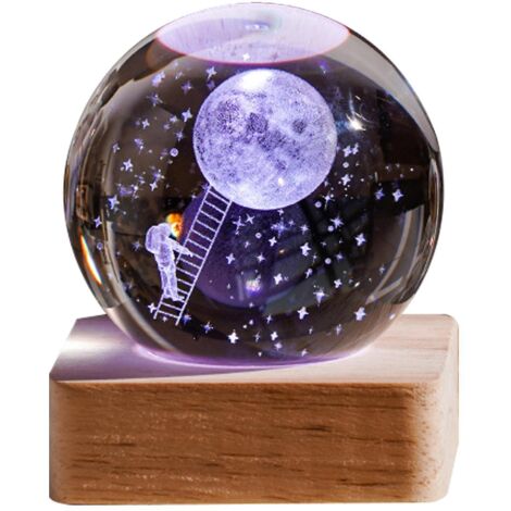 Veilleuse boule de cristal galaxie 3D, cadeau d'anniversaire créatif, base en bois USB, pour salon ou chambre - Paragraphe 10