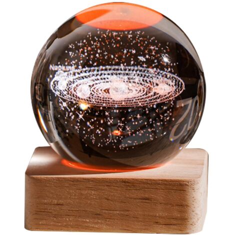 Veilleuse boule de cristal galaxie 3D, cadeau d'anniversaire créatif, base en bois USB, pour salon ou chambre - Paragraphe 2