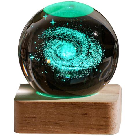Veilleuse boule de cristal galaxie 3D, cadeau d'anniversaire créatif, base en bois USB, pour salon ou chambre - Paragraphe 3
