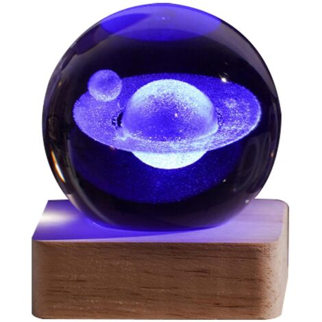 Veilleuse boule de cristal galaxie 3D, cadeau d'anniversaire créatif, base en bois USB, pour salon ou chambre - Paragraphe 4