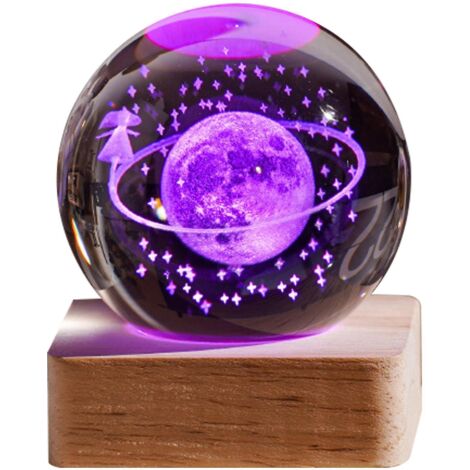Veilleuse boule de cristal galaxie 3D, cadeau d'anniversaire créatif, base en bois USB, pour salon ou chambre - Paragraphe 6