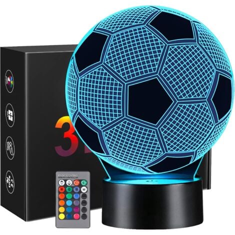 YUIT Veilleuse Cadeau Foot Garcon Enfants Fille, Football Veilleuse Enfant 3D Lampe Optique Illusion Decoration Chambre 16 Couleurs Changeantes Cadeau d'anniversaire Nol pour Fan de Foot