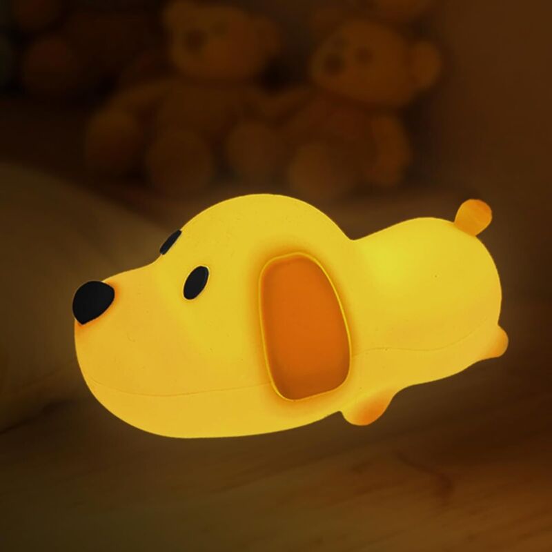 Veilleuse chien mignonne, à intensité variable, en silicone souple, adorable veilleuse pour la maternelle, veilleuse tactile rechargeable.