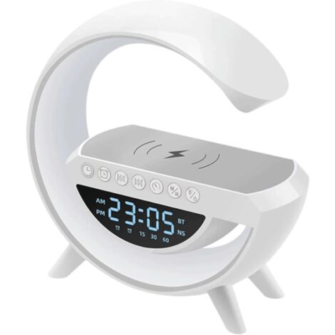 Veilleuse d'ambiance Haut-parleurs sans Fil avec Basse, réveil de Bureau, Lampe de Chevet, veilleuse LED Multicolore