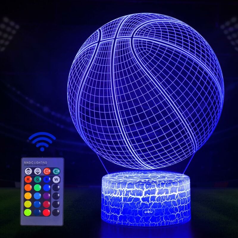 Veilleuse de basket-ball pour enfants, lumière d'illusion 3D, lumière led avec télécommande, 16 couleurs changeantes, cadeau de Noël pour filles,