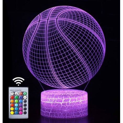 Veilleuse de basket-ball pour enfants, veilleuse LED illusion 3D avec commande tactile et télécommande, lampe changeante de 16 coule
