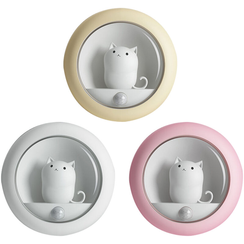 Veilleuse de capteur de mouvement de chat mignon, veilleuse led rechargeable, petite veilleuse usb lampe de chevet